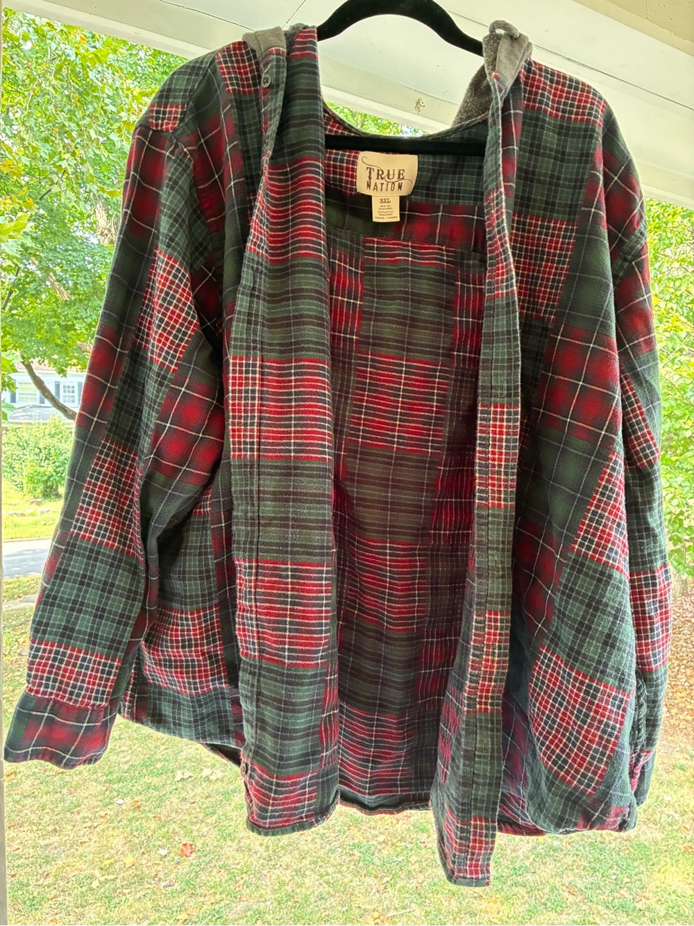 True Nation 100% Cotton Women's Red & Green Plaid Hooded Flannel Jacket